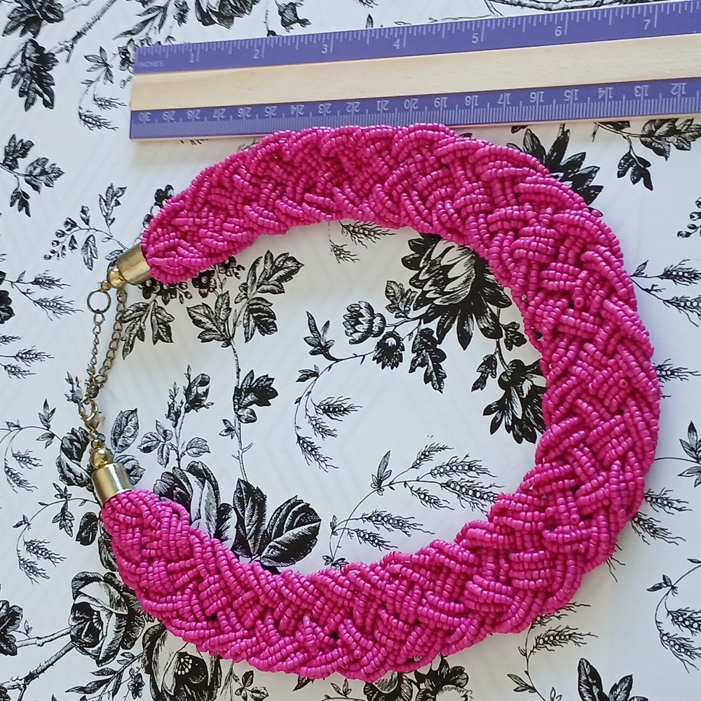 80s Pink Boho Girly Feminine Retro Seed Bead Woven Choker Style Necklace - Picture 5 of 10